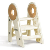 Noonkty foldable stool 3-step cream extended height enables sink access for toddlers.