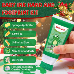 Noosuna footprint ink application area highlights easy, mess-free stamping for tiny hands and feet.