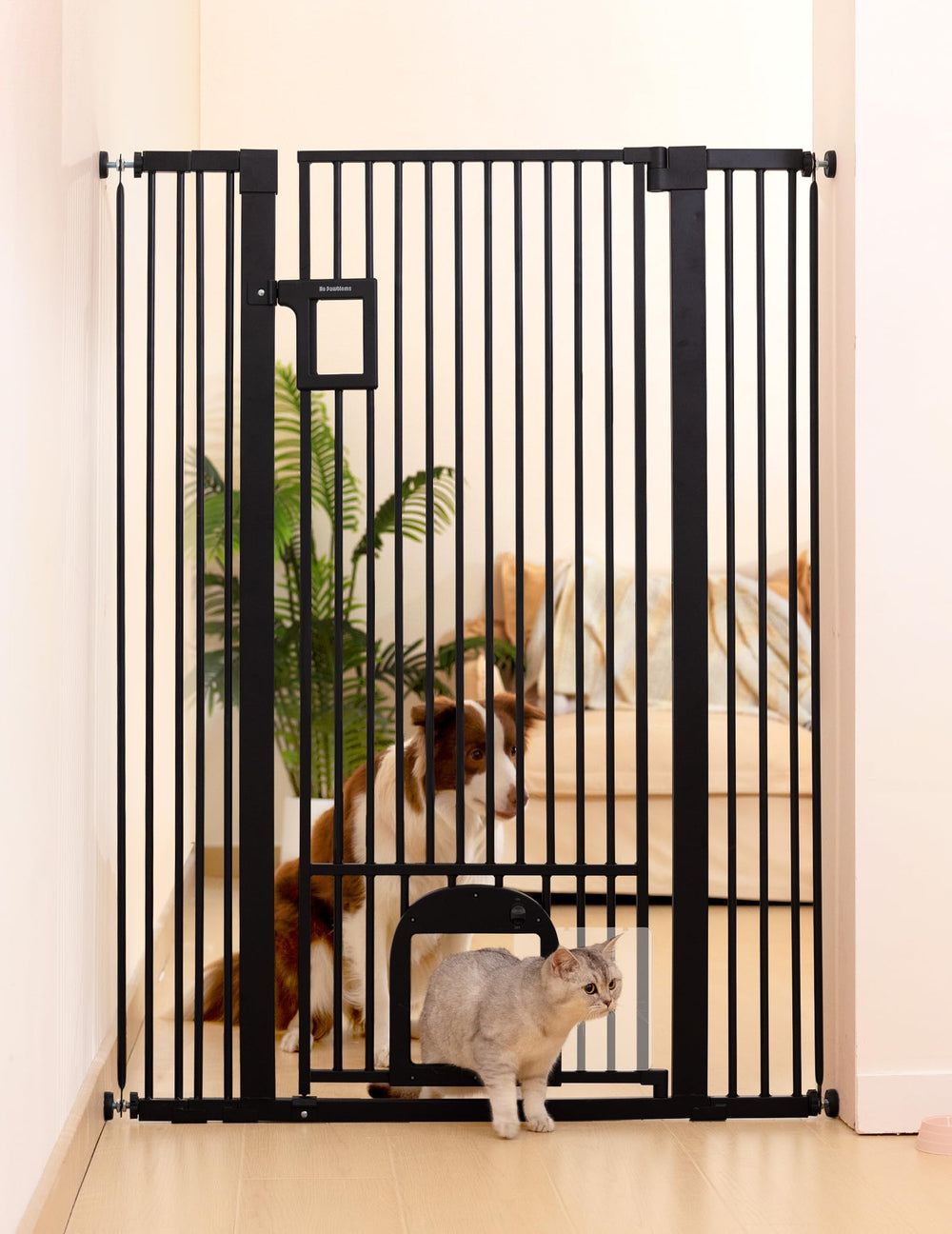 No Pawblems 55in extra tall gate front view for secure doorway protection