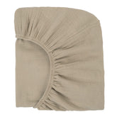 Nora's Nursery muslin crib sheets latte close-up of soft organic cotton for gentle sleep