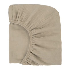 Nora's Nursery muslin crib sheets latte close-up of soft organic cotton for gentle sleep