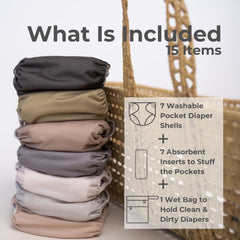 Nora's Nursery pocket diaper open with inserts Sand and Stone for easy adjustability