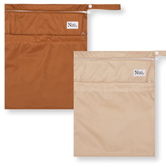 Nora's Nursery wet dry bag shows waterproof PUL material protecting swimsuits.