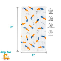 Norinori burp cloths measuring 20x10 inches highlight large size for shoulder protection.