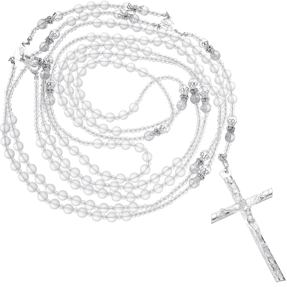 Nosiny Lazo De Boda cross rosary in silver shines for ceremony keepsake.