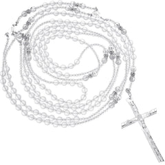 Nosiny Lazo De Boda cross rosary in silver shines for ceremony keepsake.