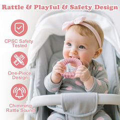 Nothomme teether rattle action produces a gentle chiming sound during play.