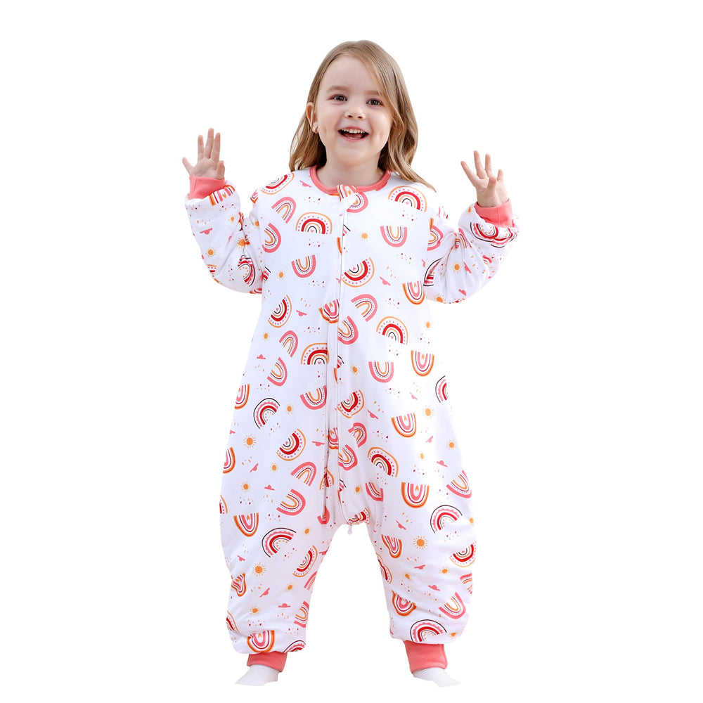 NOUJULOUN Toddler Sleep Sack Pink Rainbow design keeps little ones warm and cozy for winter nights.