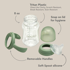 noüka 8oz capacity sippy cup helps monitor toddler intake during meals.