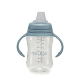 noüka soft spout sippy cup with wave design promotes gentle sipping for toddlers.