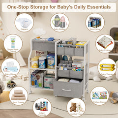 Novvia cart with drawers and dividers for organized baby essentials.