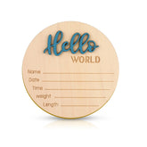 NQEUEPN baby announcement sign Hello World wood closeup, ideal for newborn photo props.