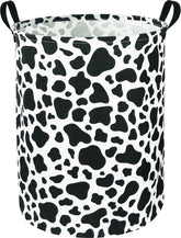 Ntaohamper Cow Laundry Basket front view shows portable handles for easy laundry transport.