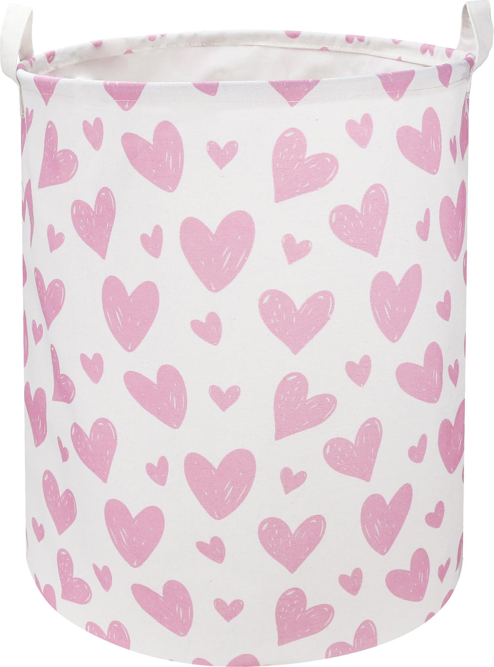 NTAOHAMPER pink heart laundry basket fabric close-up showing durable linen-cotton material.