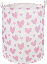 NTAOHAMPER pink heart laundry basket fabric close-up showing durable linen-cotton material.