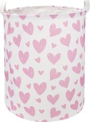 NTAOHAMPER pink heart laundry basket fabric close-up showing durable linen-cotton material.