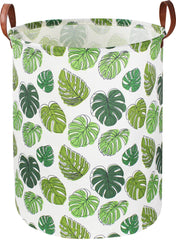 NTAOHAMPER round green laundry hamper with leaf-pattern exterior for organized closet storage.