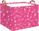 NTAOHAMPER rectangular pink heart storage basket front view with sturdy handles for easy transport