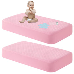 NTBAY mini crib mattress protector closeup showing snug fit and quiet fabric for restful sleep