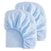 NTBAY mini-crib-sheet-aqua close-up shows soft breathable muslin for baby comfort.