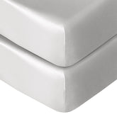 NTBAY Silk Satin Fitted Crib Sheet in silver grey folded for display.