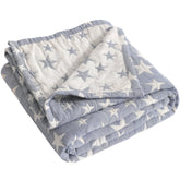 NTBAY toddler blanket front view with blue stars on soft muslin cotton for gentle skin contact