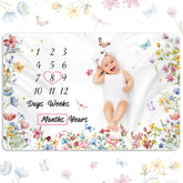 Nuanchu Wildflower blanket front view shows generous 39x59 inch surface for milestones.