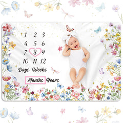 Nuanchu Wildflower blanket front view shows generous 39x59 inch surface for milestones.