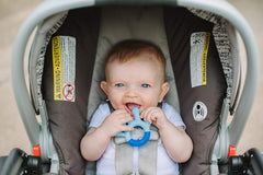 Nuby 3-Step Teether set bright colors supports sensory play and gum massage.