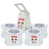 Nuby disposable travel potty liner packaging for easy transport and mess containment.
