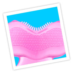 Nuby Teethe-Eez pink teether with hygienic carrying case for clean storage on the go.
