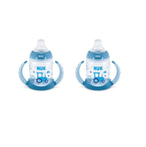 NUK Learner Cup Sea Creatures with tractor design aids grip during transition.