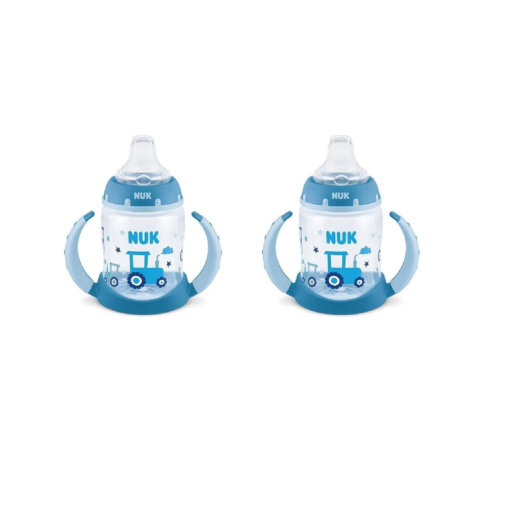 NUK Learner Cup Tractor front view with lid visible for safe sipping.