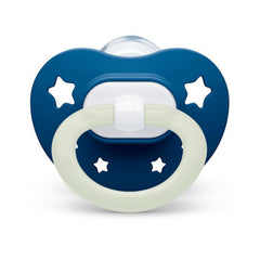 NUK pacifier with heart-shaped shield allows comfortable breathing.