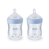 NUK Simply Natural 5oz bottle with blue stars, easy grip for on-the-go feeding.