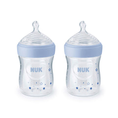 NUK Simply Natural 5oz bottle with blue stars, easy grip for on-the-go feeding.