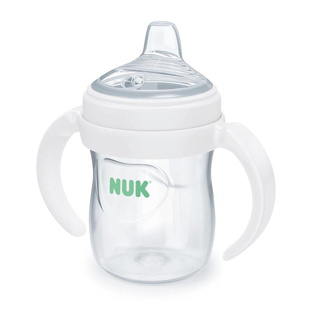 NUK Simply Natural Learner Cup with soft spout aids easy transition to independent drinking.