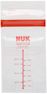 NUK Simply Natural Seal n' Go bags showing leak-proof double zipper seal for secure storage