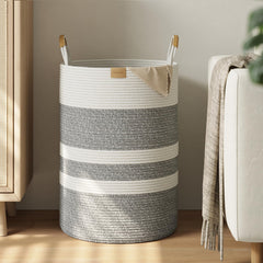 Nunsino 95L striped laundry hamper in gray stripes, ideal for large-family laundry organization