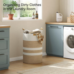 Nunsino leather-handles laundry hamper, easy to carry between rooms.