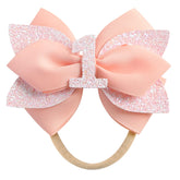 Nuolich glitter birthday bow peach with number 1 detail for first birthday photos.
