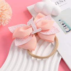 Nuolich glitter birthday bow peach with number 4 detail for birthday shoots.