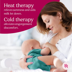 Nurse & Nourish XL hot cold nursing pads microwaved heat demonstrate soothing warmth for comfort.