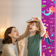 Nustila Ocean Mermaid Growth Chart wall hanging shows two scales for metric and imperial reading.