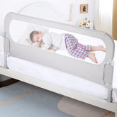 NUTIKAS baby bed rail guard side view highlights sturdy safety for peaceful nights.