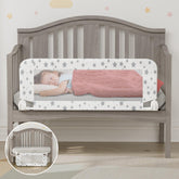 NUTIKAS crib rail guard assembly demonstrates secure attachment to a standard crib