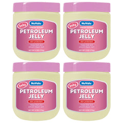 NuValu Petroleum Jelly 6oz jar pack4 on a shelf for skin protection and moisture.