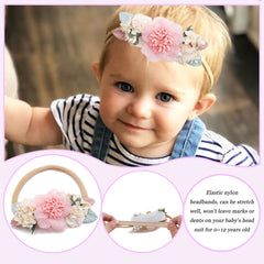 NUWAJP Flower Headband patterns showcase six colors for coordinating baby outfits.