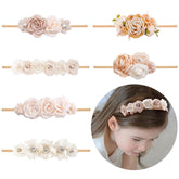 NUWAJP flower headband pack in soft nylon for gentle newborn styling.