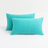 N&Y HOME jersey-knit 12x16 aqua pillowcase demonstrates ultra-soft fabric for smoother hair and skin.